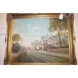 Oil on canvas street scene signed Daniel Washingto