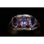 9ct Gold ring set with 3 amethyst