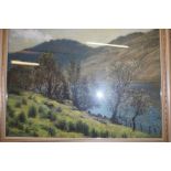 Framed watercolour Colin C Hilton, Lake & mountain