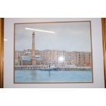 Framed watercolour signed BAK, Albert Dock Liverpo