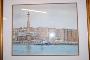 Framed watercolour signed BAK, Albert Dock Liverpo