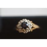 9ct Gold ring set with sapphire & diamonds