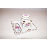 Limoges hand painted inkwell & tray