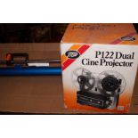 P122 dual cine projector together with screen