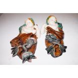 Pair of George Jones majolica wall flower holders