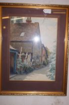 Framed watercolour cottage scene signed Colin C Hi