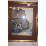 Framed watercolour cottage scene signed Colin C Hi