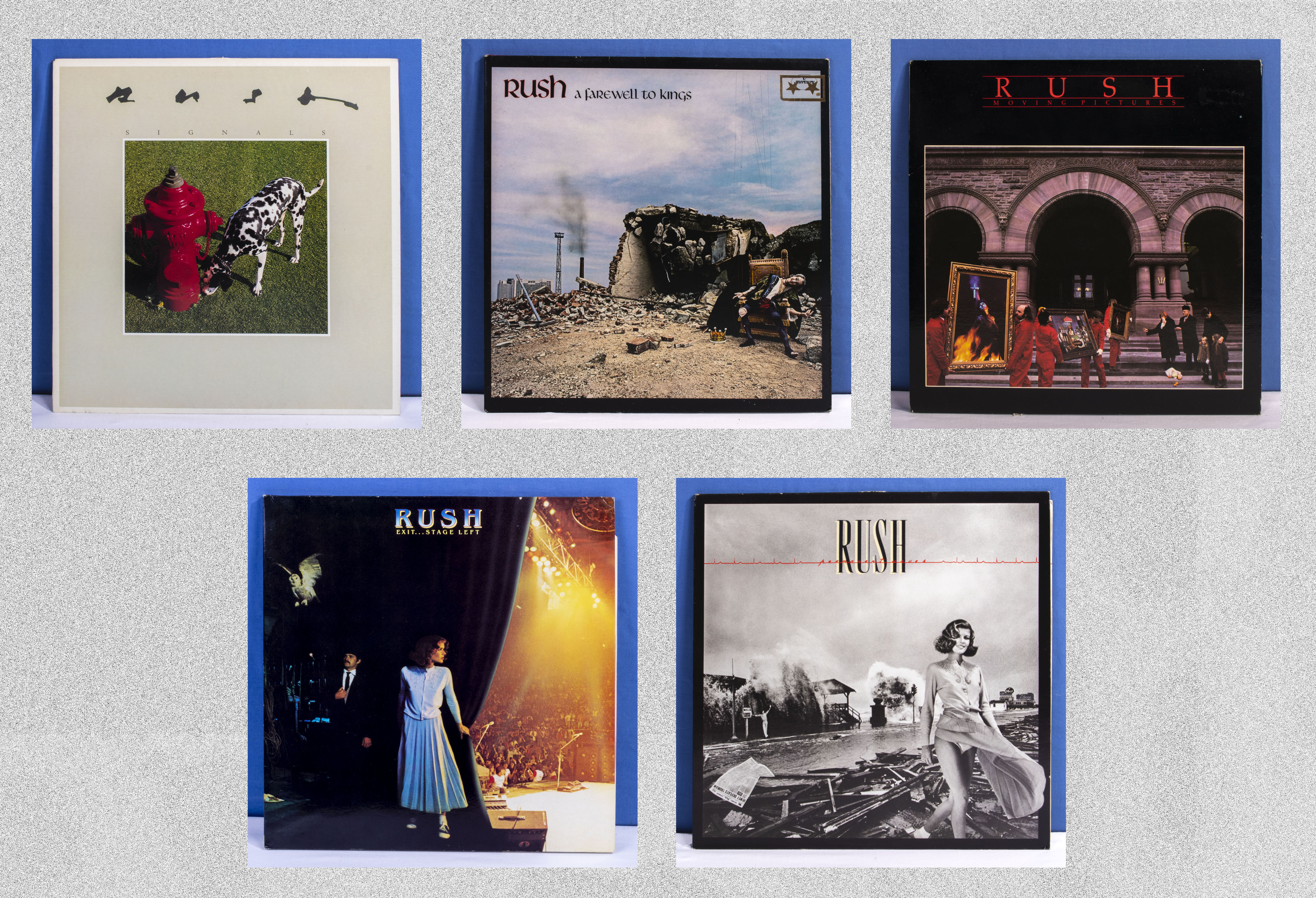 Five albums by RUSH, Signals, A Farewell to Kings, Moving Pictures, Exit Stage Left (double) and