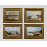Four oak framed oil on board depicting harbour scenes