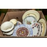 A box containing decorative plates and others