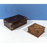 A brass bound mahogany box together with a small oak box