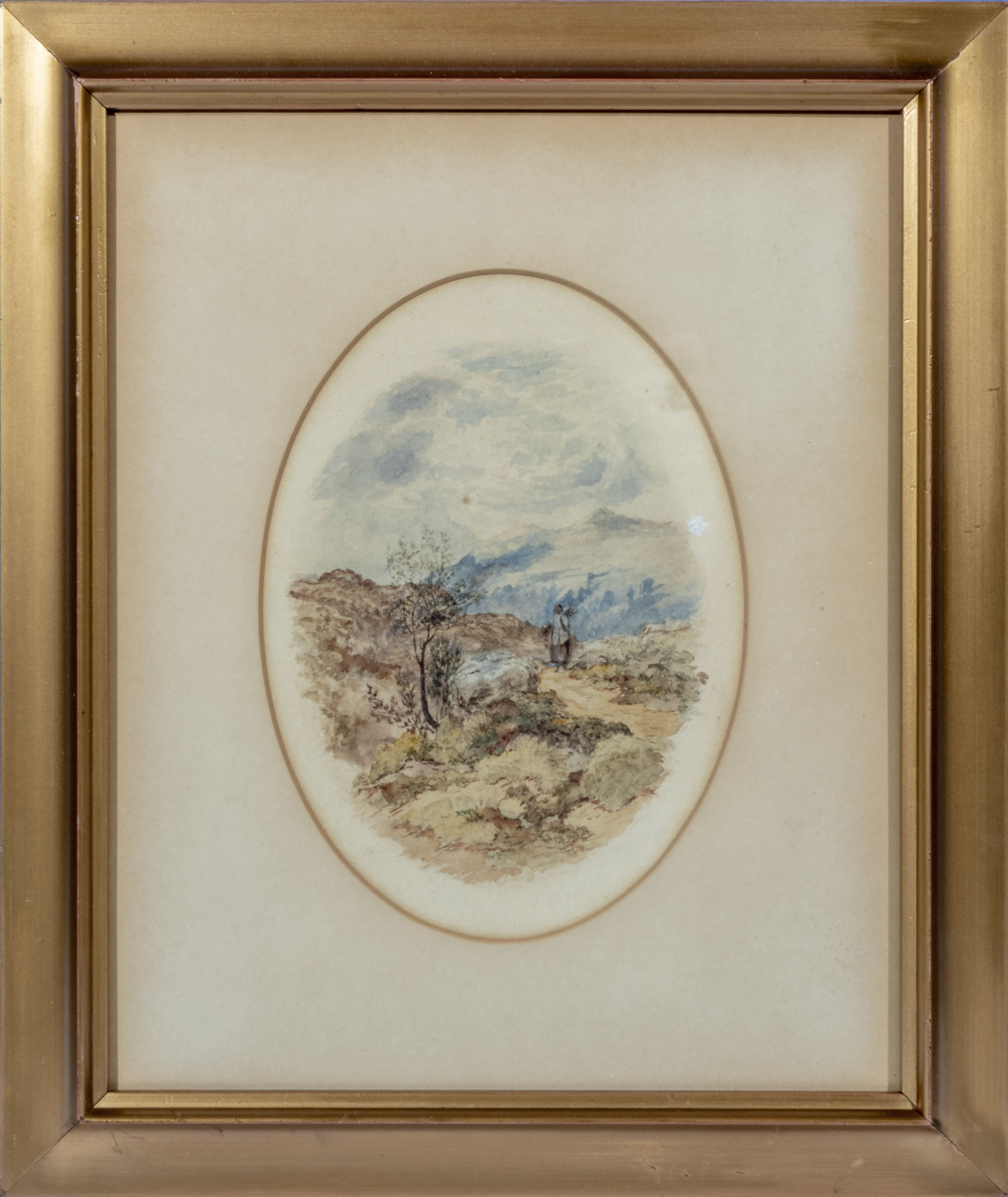 A pair of framed oval watercolours depicting rural scenes, image size 22cm x 16cm - Image 2 of 3