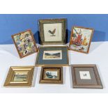 Seven small framed prints, watercolours and oils