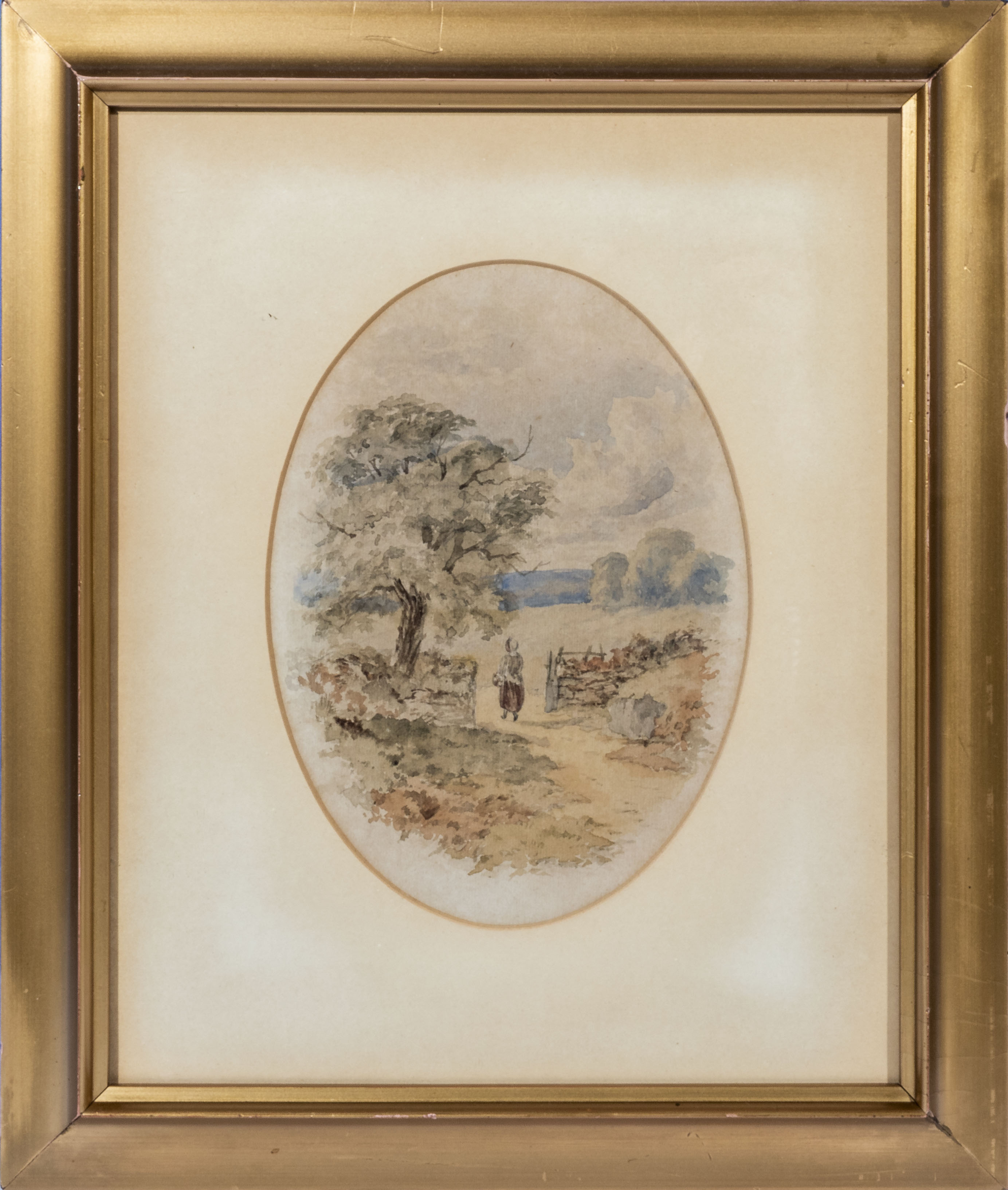 A pair of framed oval watercolours depicting rural scenes, image size 22cm x 16cm - Image 3 of 3