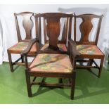 Three period oak country style chairs and a matching carver
