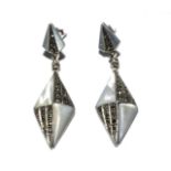 A pair of silver, marcasite and shell Deco style earrings