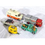 A Dinky diecast police accident van, two corgi vehicles and two others