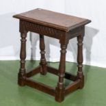 An antique oak joint stool, 47cm x 26cm x 54cm