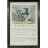 Framed and glazed 'The Jockeys Prayer' by R Ackerman 101 Strand July 10th 1802, overall size 49cm