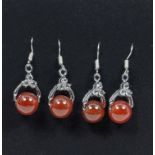 Two pairs Carnealian drop earrings