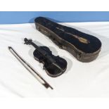 A small violin with case and bow
