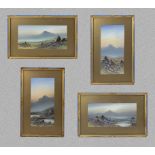 Four gilt framed watercolours depicting scenes of the Sottish Highlands, image size 14.5cm x 30cm
