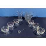 Six sundae glasses, a crystal vase and jug