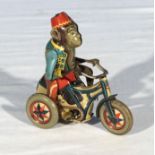 Vintage Tin Windup Toy Arnold Bobby Monkey on Trike Made in Germany US Zone