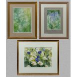 Three framed watercolours of flowers signed Vivian Grant, 26cm x 19cm and two at 28.5cm x 20cm