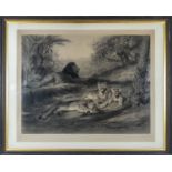 Rosa Bonheur - A large framed engraving 'A Pride of Lions' signed to bottom left 1892. Engraved by