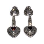 A pair of silver, marcasite Deco style dropper earrings
