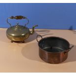 A brass kettle and a small copper pan