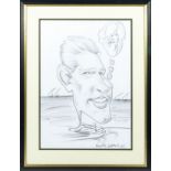 A large framed caricature drawing