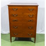 A 1920s mahogany chest of six drawers, 77cm wide x 47cm deep and 108cm tall