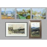 Three unframed watercolours 40cm x 50cm signed Judy Sanders together with a framed oil on board 45cm