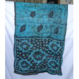 A vintage batik blue silk sari, minor damage to lower edge, size 4mtr x 108cm