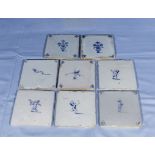 Eight 17th century Delft tiles 13cm square