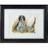David Binns - A framed signed print depicting a hunting scene, 20cm x 29cm