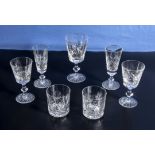 Two Edinburgh crystal whisky glasses together with five assorted Edinburgh crystal wine glasses