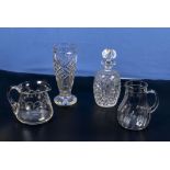 Two glass jugs, a vase and a decanter