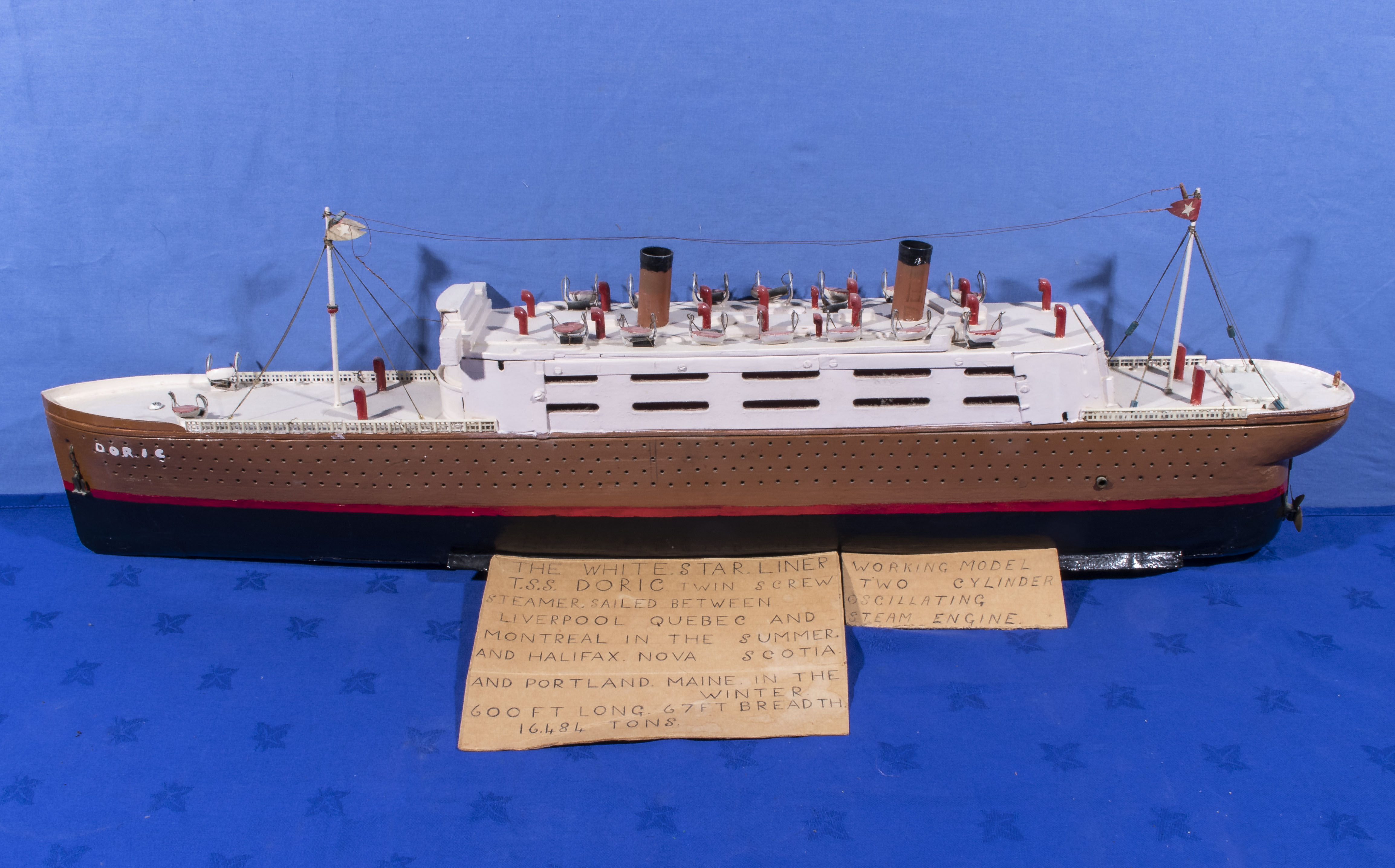 Working model of White Star line TSS Doric powered by a two cylinder oscillating steam engine