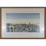 Fred Stott - A large framed print of Berwick, signed. 35cm x 59cm