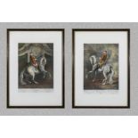 A pair of framed reproduction prints depicting The Spanish Riding School in Vienna in the 18th