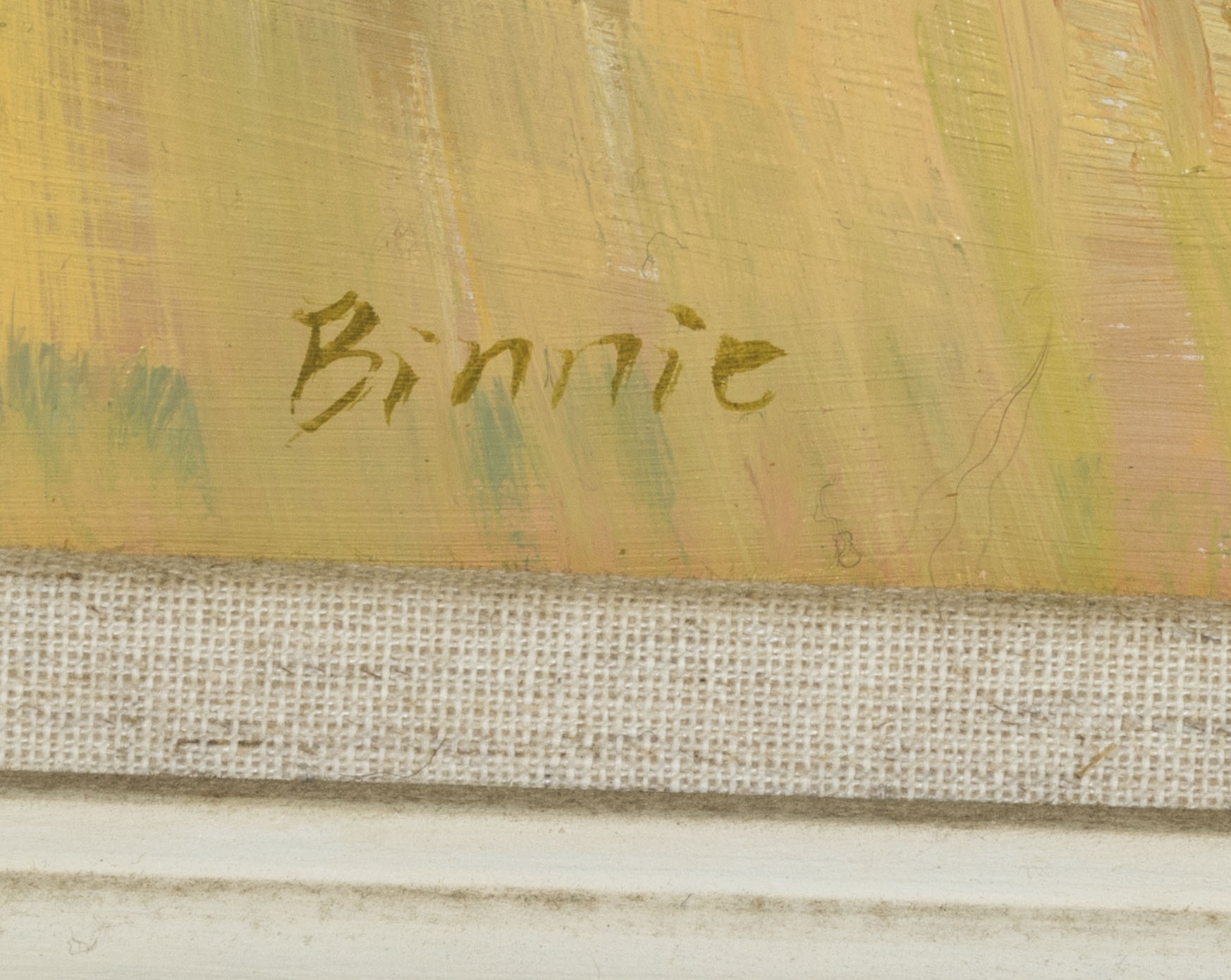 Andrew Binnie - Framed oil on board 'Harvest Fields' signed. 19cm x 18cm - Image 2 of 4