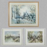Three vintage 1960's French prints, Notre Dame et les Quais and two smaller Paris scenes