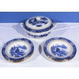 Blue and white transfer printed tureen and soup dishes