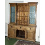 Victorian Welsh style oak dresser, glazed doors and shelves to the top, dog kennel style base with