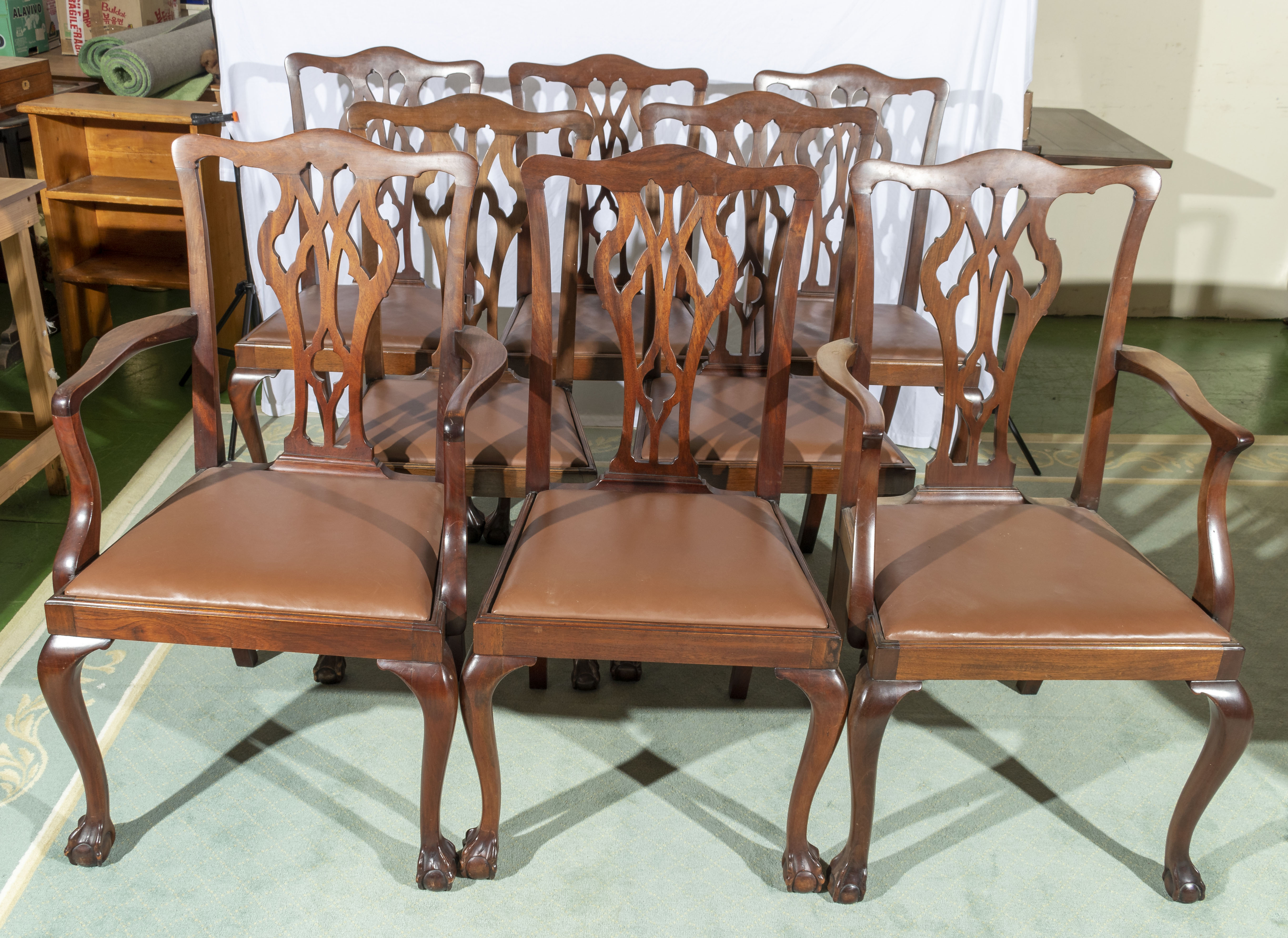 A set eight vintage dining chairs in the Georgian style.