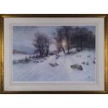 Joseph Farquharson large gilt framed print #60/500 'A Snowy Lane'68cm x 90cm