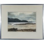 Alistair Graham - Framed watercolour titled 'Beach at Sanna Ardnamurchan' signed. 30cm x 44cm